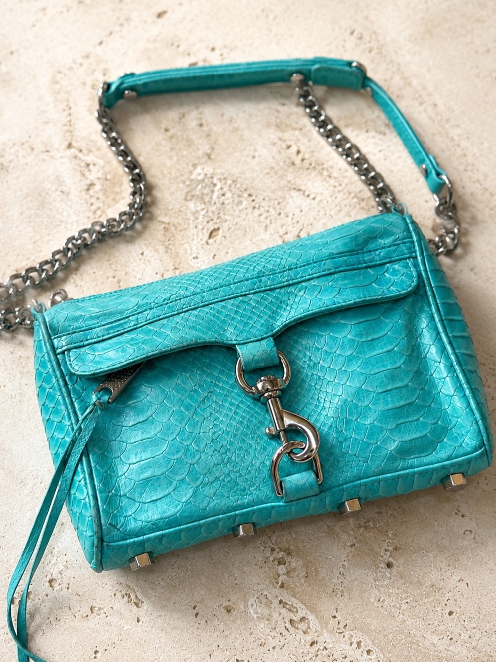Rebecca Minkoff Mini M.A.C. Turquoise Python Embossed Leather Crossbody Bag